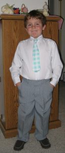 My son at age 6 dressed up for Easter.