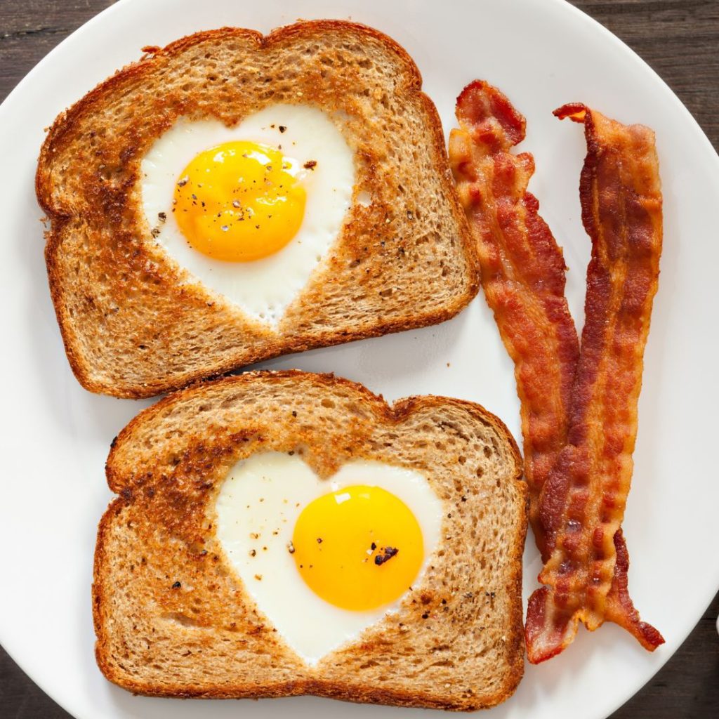 heart shaped eggs in toast