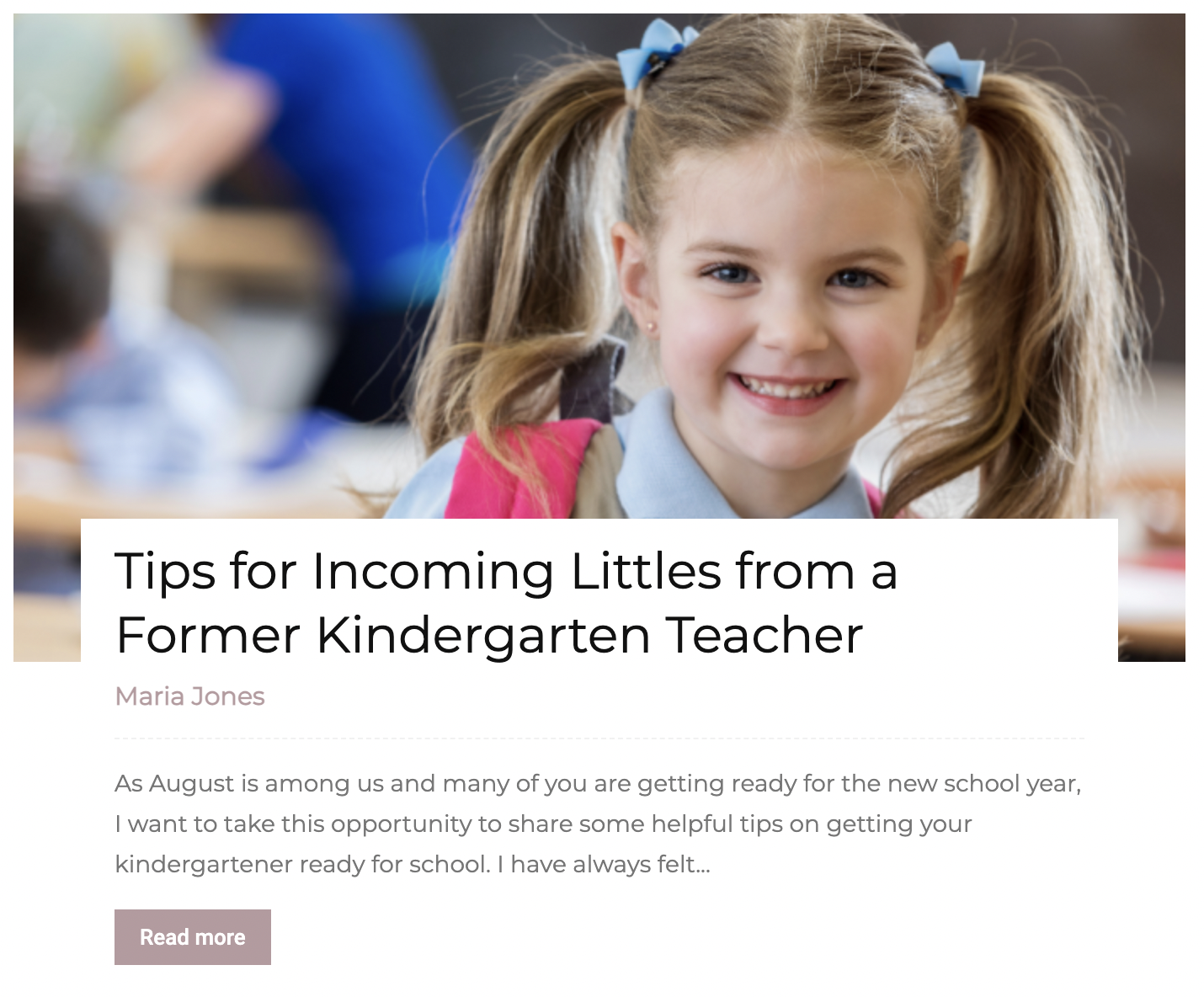 Tips for Kindergarten article